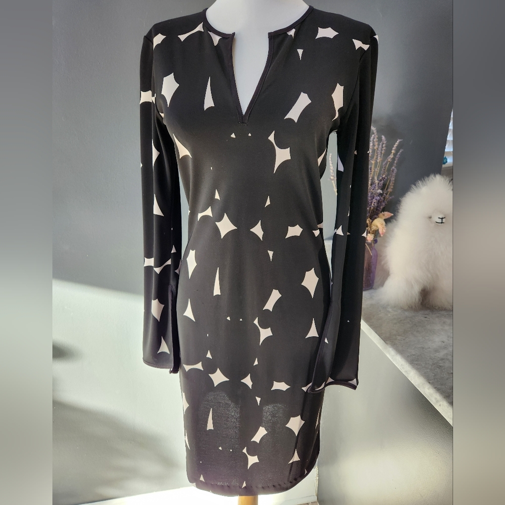 Kenneth Cole Black and White Geometric Dress Size Xs